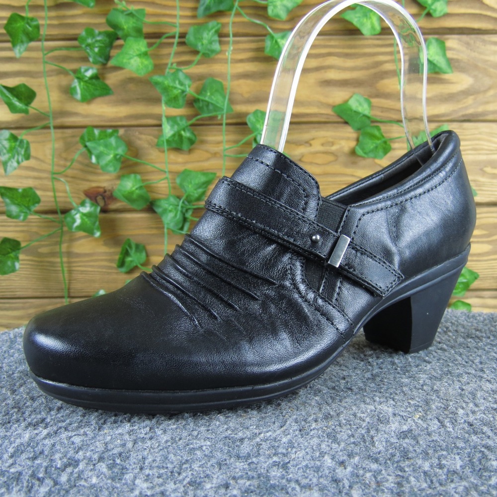 Abeo Rachel Women 6 Narrow Black Leather Comfort Heels Slip On Dress Shoes